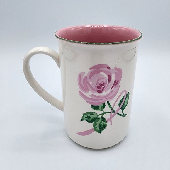 Vintage 1992 Avon Breast Cancer Crusade Pink Ribbon & Flower Ceramic Coffee Mug - Picture 2 of 7
